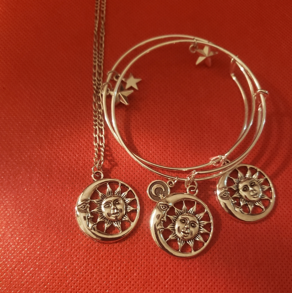 Silver Sun&Moon matching necklace and bracelet